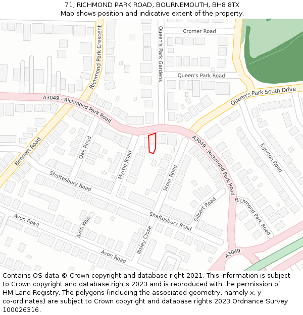 71, RICHMOND PARK ROAD, BOURNEMOUTH, BH8 8TX: Location map and indicative extent of plot