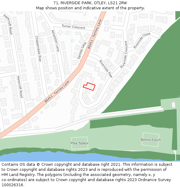 71, RIVERSIDE PARK, OTLEY, LS21 2RW: Location map and indicative extent of plot