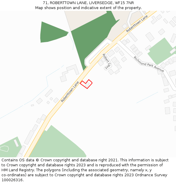 71, ROBERTTOWN LANE, LIVERSEDGE, WF15 7NR: Location map and indicative extent of plot