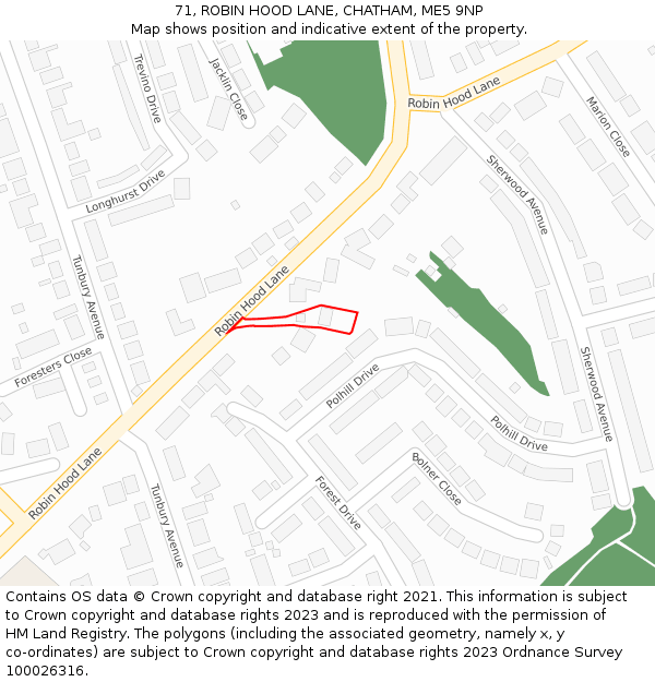 71, ROBIN HOOD LANE, CHATHAM, ME5 9NP: Location map and indicative extent of plot