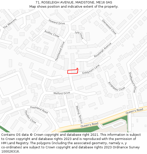 71, ROSELEIGH AVENUE, MAIDSTONE, ME16 0AS: Location map and indicative extent of plot