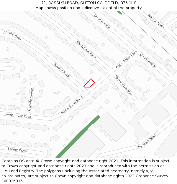 71, ROSSLYN ROAD, SUTTON COLDFIELD, B76 1HF: Location map and indicative extent of plot