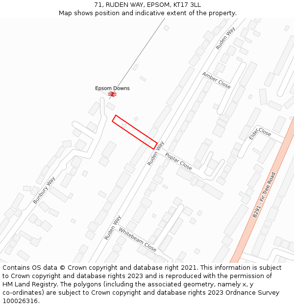 71, RUDEN WAY, EPSOM, KT17 3LL: Location map and indicative extent of plot