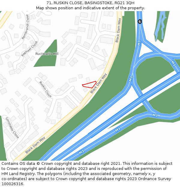 71, RUSKIN CLOSE, BASINGSTOKE, RG21 3QH: Location map and indicative extent of plot