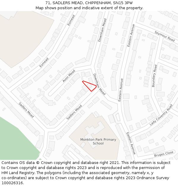 71, SADLERS MEAD, CHIPPENHAM, SN15 3PW: Location map and indicative extent of plot