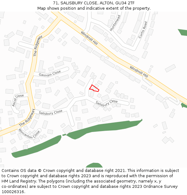 71, SALISBURY CLOSE, ALTON, GU34 2TF: Location map and indicative extent of plot