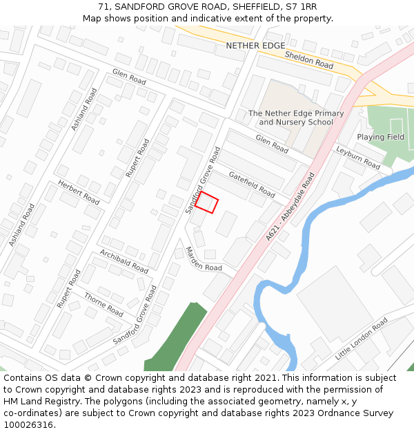 71, SANDFORD GROVE ROAD, SHEFFIELD, S7 1RR: Location map and indicative extent of plot