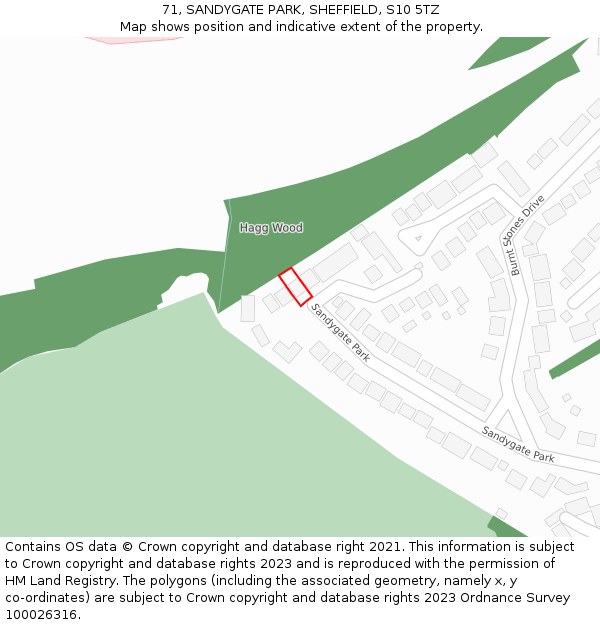 71, SANDYGATE PARK, SHEFFIELD, S10 5TZ: Location map and indicative extent of plot