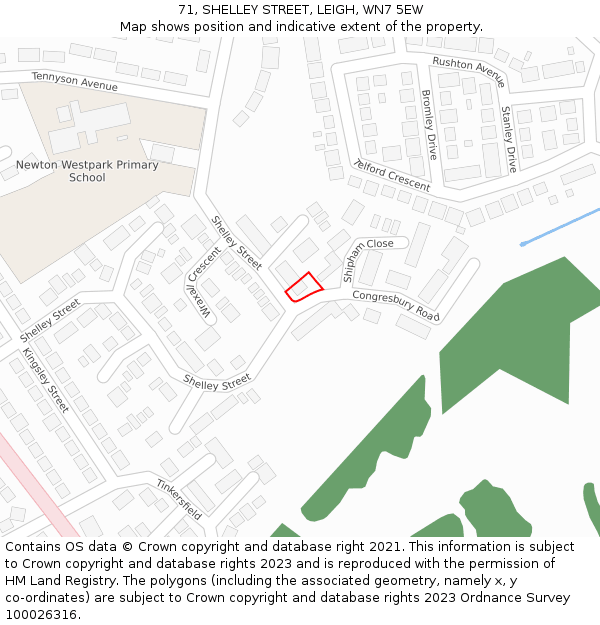 71, SHELLEY STREET, LEIGH, WN7 5EW: Location map and indicative extent of plot