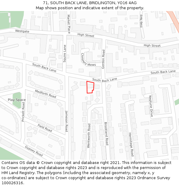 71, SOUTH BACK LANE, BRIDLINGTON, YO16 4AG: Location map and indicative extent of plot