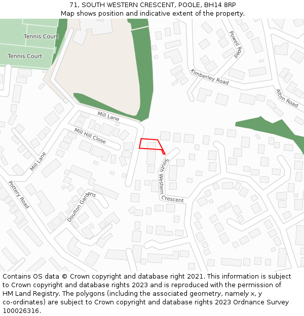 71, SOUTH WESTERN CRESCENT, POOLE, BH14 8RP: Location map and indicative extent of plot