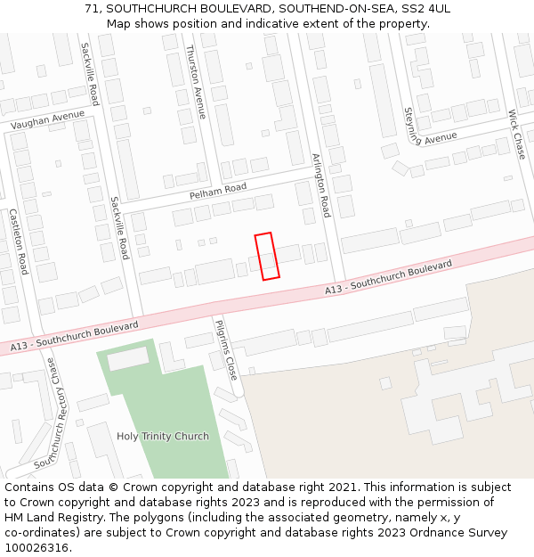 71, SOUTHCHURCH BOULEVARD, SOUTHEND-ON-SEA, SS2 4UL: Location map and indicative extent of plot