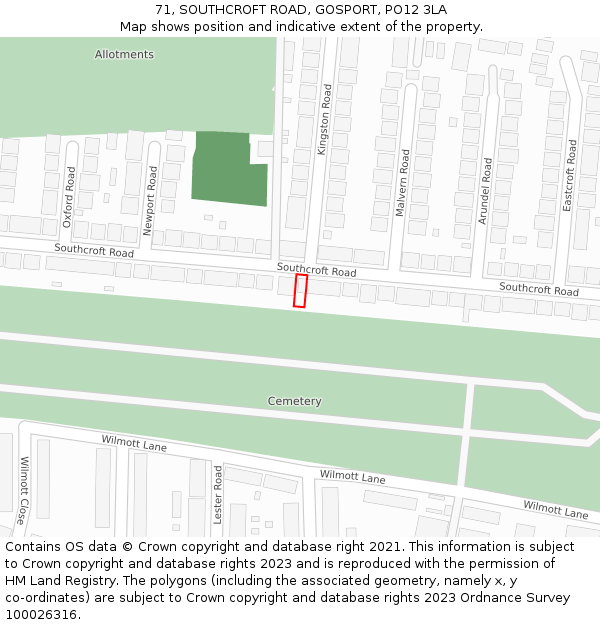 71, SOUTHCROFT ROAD, GOSPORT, PO12 3LA: Location map and indicative extent of plot