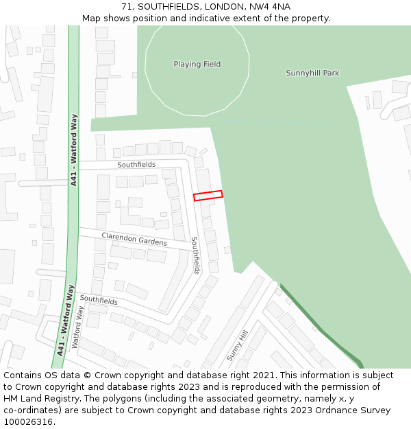 71, SOUTHFIELDS, LONDON, NW4 4NA: Location map and indicative extent of plot