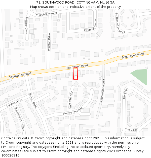 71, SOUTHWOOD ROAD, COTTINGHAM, HU16 5AJ: Location map and indicative extent of plot