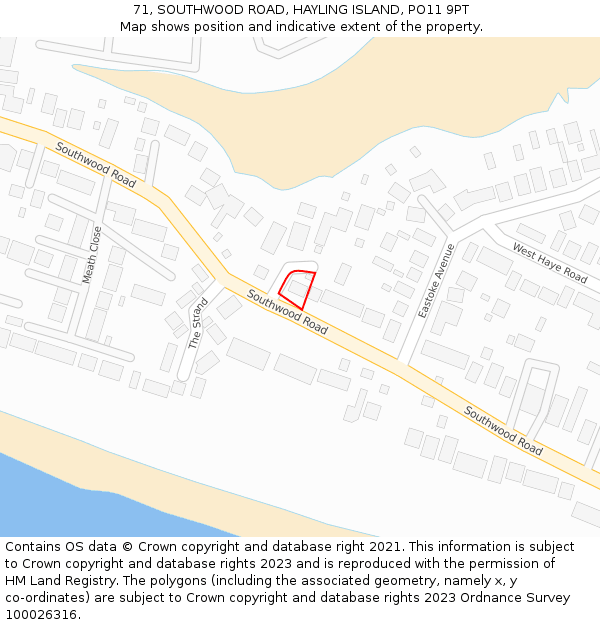 71, SOUTHWOOD ROAD, HAYLING ISLAND, PO11 9PT: Location map and indicative extent of plot