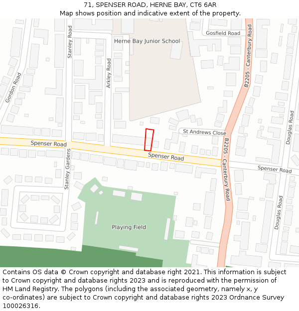 71, SPENSER ROAD, HERNE BAY, CT6 6AR: Location map and indicative extent of plot