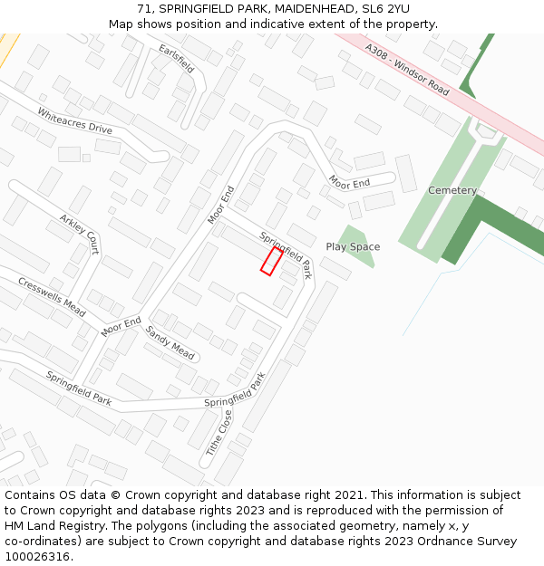 71, SPRINGFIELD PARK, MAIDENHEAD, SL6 2YU: Location map and indicative extent of plot