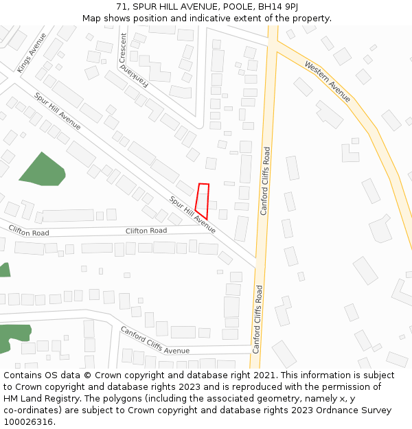 71, SPUR HILL AVENUE, POOLE, BH14 9PJ: Location map and indicative extent of plot