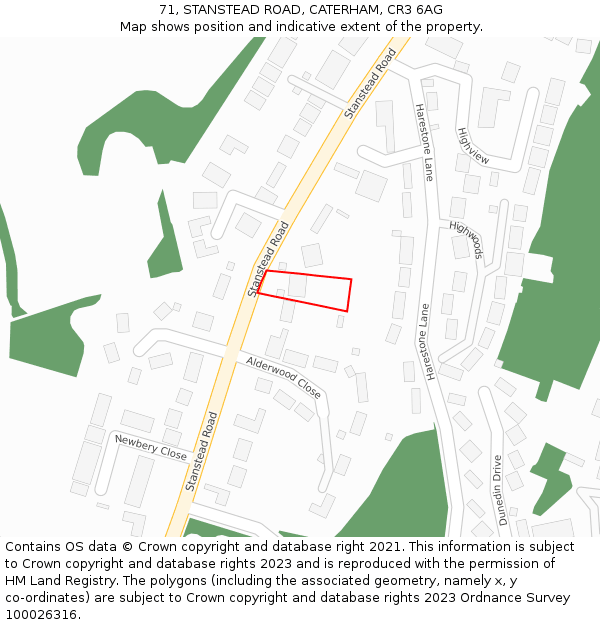 71, STANSTEAD ROAD, CATERHAM, CR3 6AG: Location map and indicative extent of plot