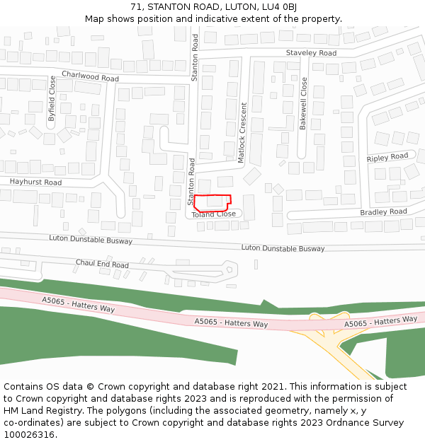 71, STANTON ROAD, LUTON, LU4 0BJ: Location map and indicative extent of plot