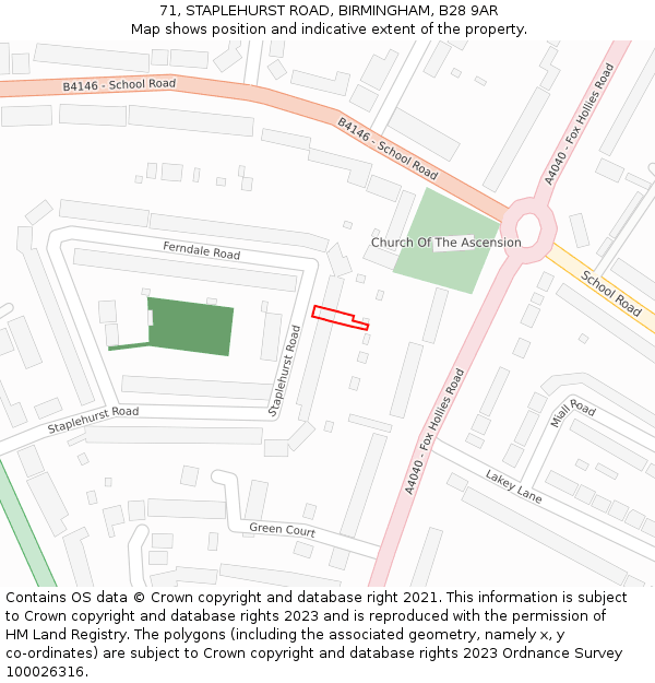 71, STAPLEHURST ROAD, BIRMINGHAM, B28 9AR: Location map and indicative extent of plot