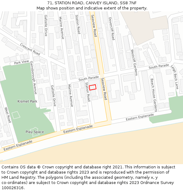 71, STATION ROAD, CANVEY ISLAND, SS8 7NF: Location map and indicative extent of plot