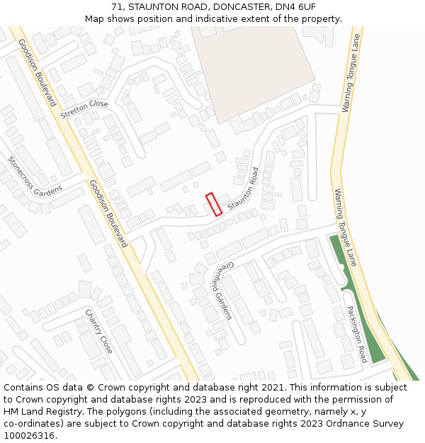 71, STAUNTON ROAD, DONCASTER, DN4 6UF: Location map and indicative extent of plot