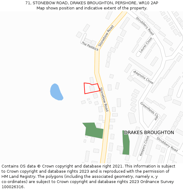 71, STONEBOW ROAD, DRAKES BROUGHTON, PERSHORE, WR10 2AP: Location map and indicative extent of plot