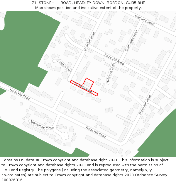 71, STONEHILL ROAD, HEADLEY DOWN, BORDON, GU35 8HE: Location map and indicative extent of plot