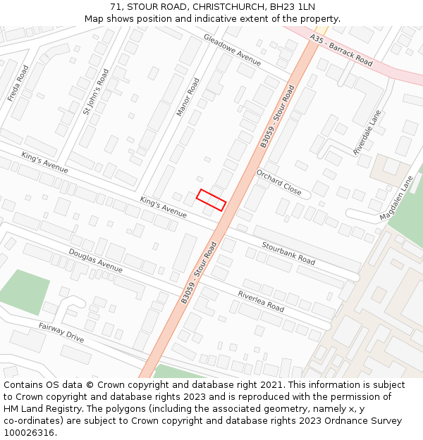 71, STOUR ROAD, CHRISTCHURCH, BH23 1LN: Location map and indicative extent of plot