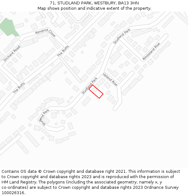 71, STUDLAND PARK, WESTBURY, BA13 3HN: Location map and indicative extent of plot