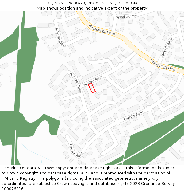 71, SUNDEW ROAD, BROADSTONE, BH18 9NX: Location map and indicative extent of plot