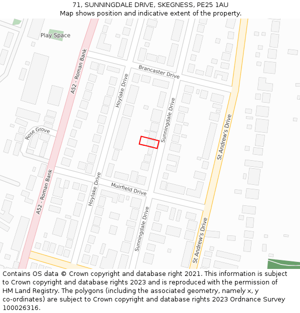 71, SUNNINGDALE DRIVE, SKEGNESS, PE25 1AU: Location map and indicative extent of plot