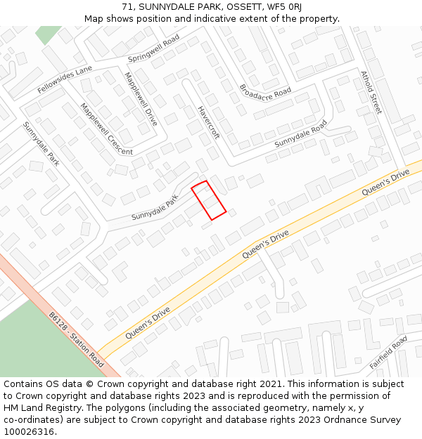 71, SUNNYDALE PARK, OSSETT, WF5 0RJ: Location map and indicative extent of plot