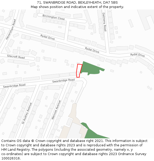 71, SWANBRIDGE ROAD, BEXLEYHEATH, DA7 5BS: Location map and indicative extent of plot