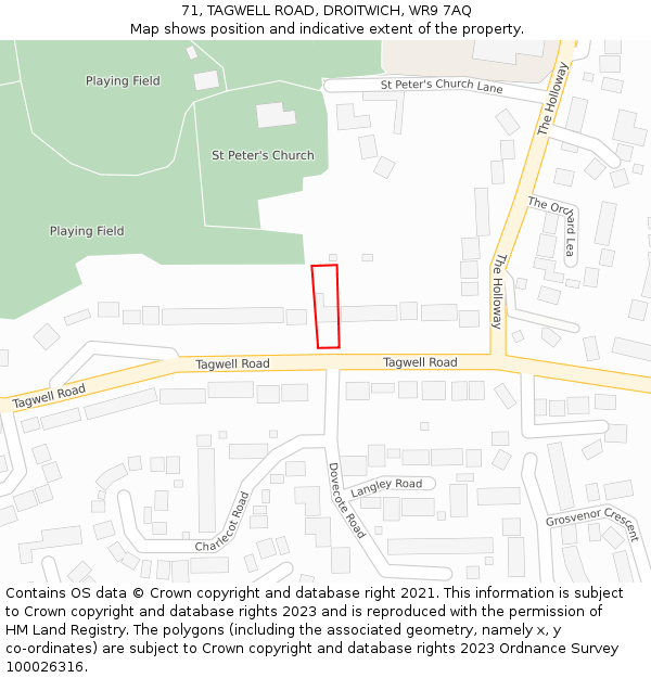 71, TAGWELL ROAD, DROITWICH, WR9 7AQ: Location map and indicative extent of plot