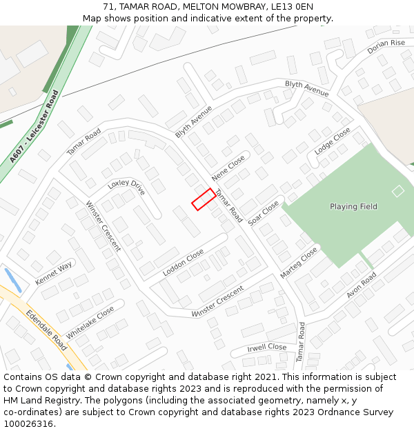 71, TAMAR ROAD, MELTON MOWBRAY, LE13 0EN: Location map and indicative extent of plot