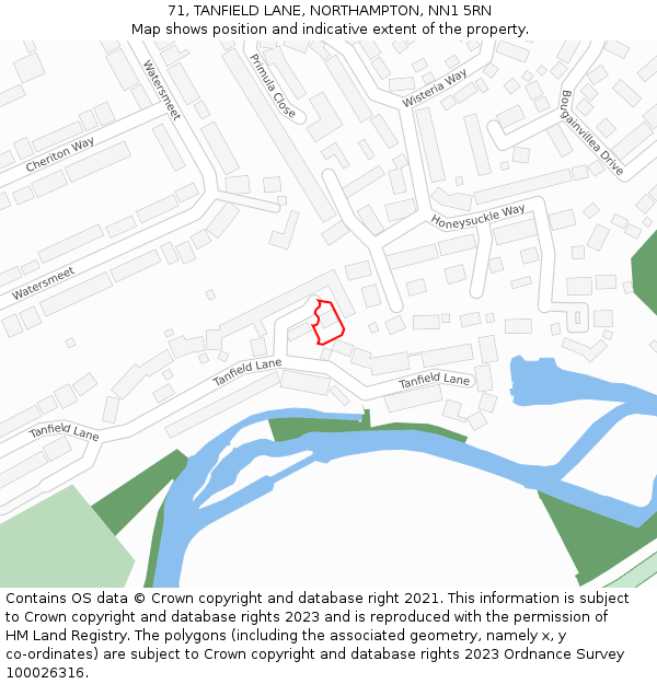 71, TANFIELD LANE, NORTHAMPTON, NN1 5RN: Location map and indicative extent of plot