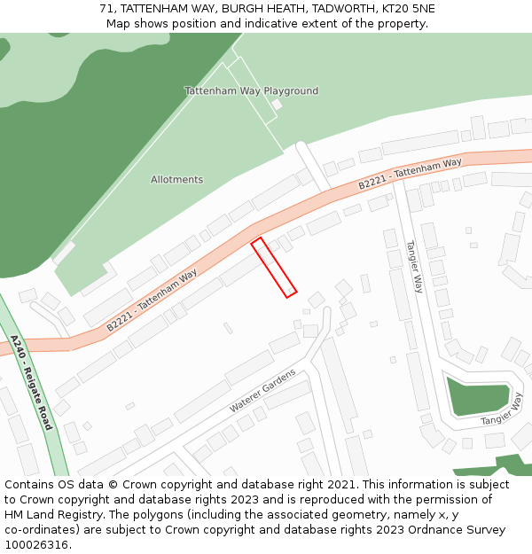 71, TATTENHAM WAY, BURGH HEATH, TADWORTH, KT20 5NE: Location map and indicative extent of plot