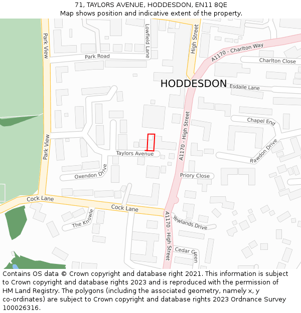 71, TAYLORS AVENUE, HODDESDON, EN11 8QE: Location map and indicative extent of plot