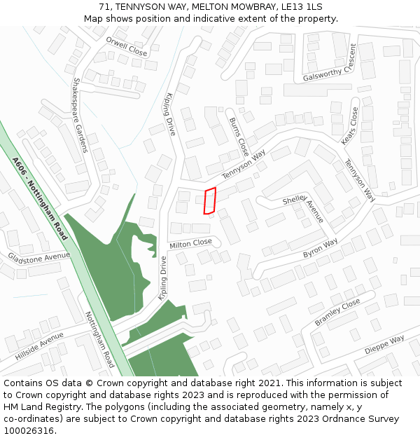 71, TENNYSON WAY, MELTON MOWBRAY, LE13 1LS: Location map and indicative extent of plot