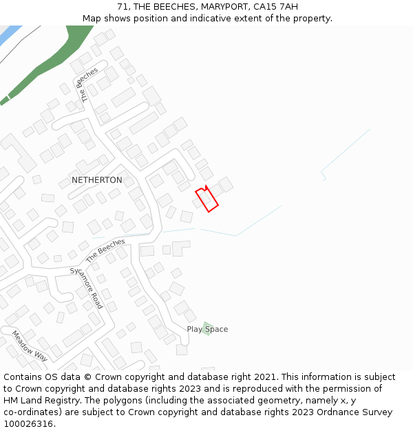 71, THE BEECHES, MARYPORT, CA15 7AH: Location map and indicative extent of plot