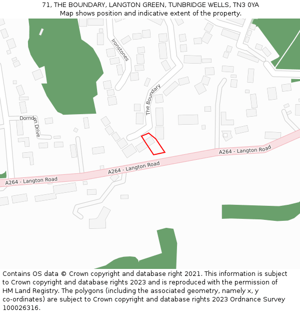 71, THE BOUNDARY, LANGTON GREEN, TUNBRIDGE WELLS, TN3 0YA: Location map and indicative extent of plot