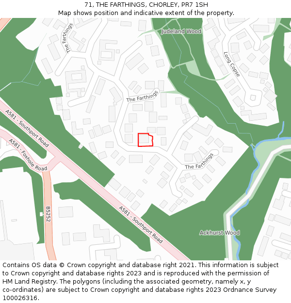 71, THE FARTHINGS, CHORLEY, PR7 1SH: Location map and indicative extent of plot