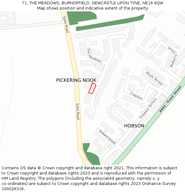 71, THE MEADOWS, BURNOPFIELD, NEWCASTLE UPON TYNE, NE16 6QW: Location map and indicative extent of plot