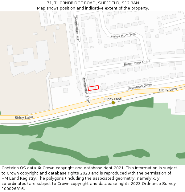 71, THORNBRIDGE ROAD, SHEFFIELD, S12 3AN: Location map and indicative extent of plot