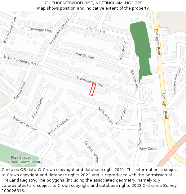 71, THORNEYWOOD RISE, NOTTINGHAM, NG3 2PE: Location map and indicative extent of plot