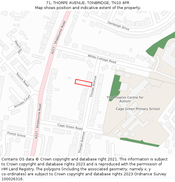 71, THORPE AVENUE, TONBRIDGE, TN10 4PR: Location map and indicative extent of plot