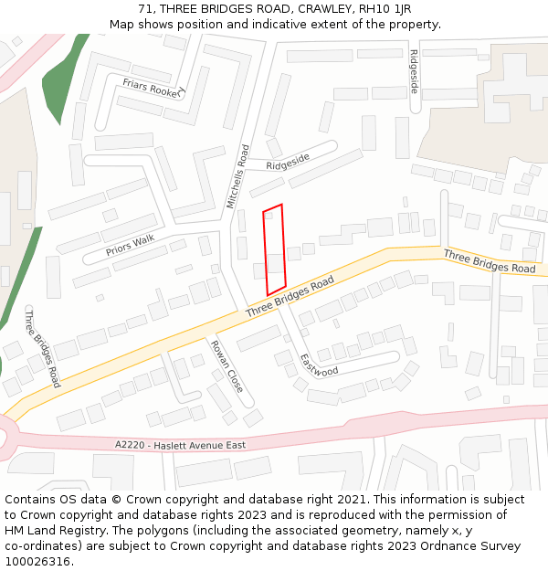 71, THREE BRIDGES ROAD, CRAWLEY, RH10 1JR: Location map and indicative extent of plot